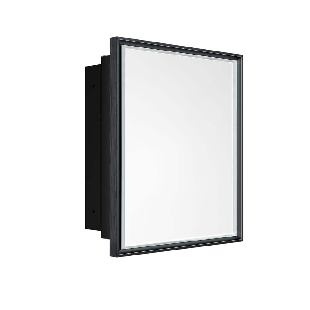 KeonJinn 17 in. W x 25 in. H Rectangular Brass Aluminum Alloy Black Framed Recessed/Surface Mount Medicine Cabinet with Mirror
