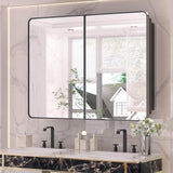 KeonJinn 40 in. W x 32 in. H Rectangular Black Stainless Steels  Framed Recessed/Surface Mount Medicine Cabinet with Mirror