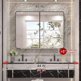 KeonJinn 40 in. W x 32 in. H Rectangular Black Stainless Steels  Framed Recessed/Surface Mount Medicine Cabinet with Mirror