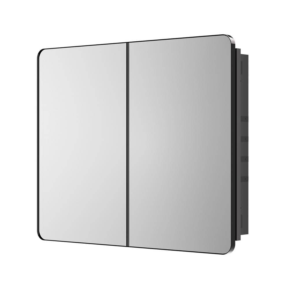 KeonJinn 40 in. W x 32 in. H Rectangular Black Stainless Steels  Framed Recessed/Surface Mount Medicine Cabinet with Mirror