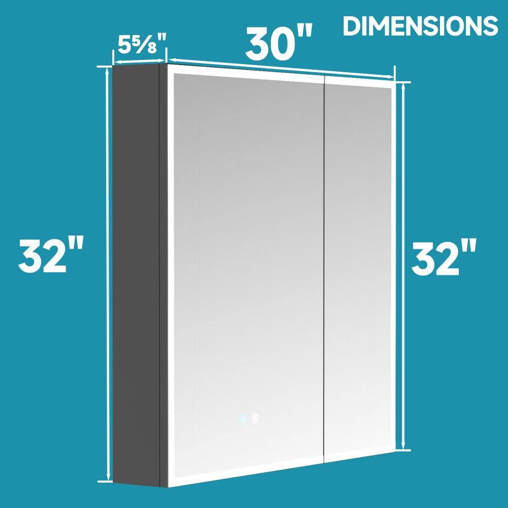HOMLYLINK 30 in. W x 32 in. H Rectangular Black Aluminum Two-Door Recessed or Surface Mount Medicine Cabinet with Mirror Interior