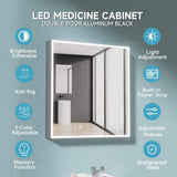 HOMLYLINK 30 in. W x 32 in. H Rectangular Black Aluminum Two-Door Recessed or Surface Mount Medicine Cabinet with Mirror Interior
