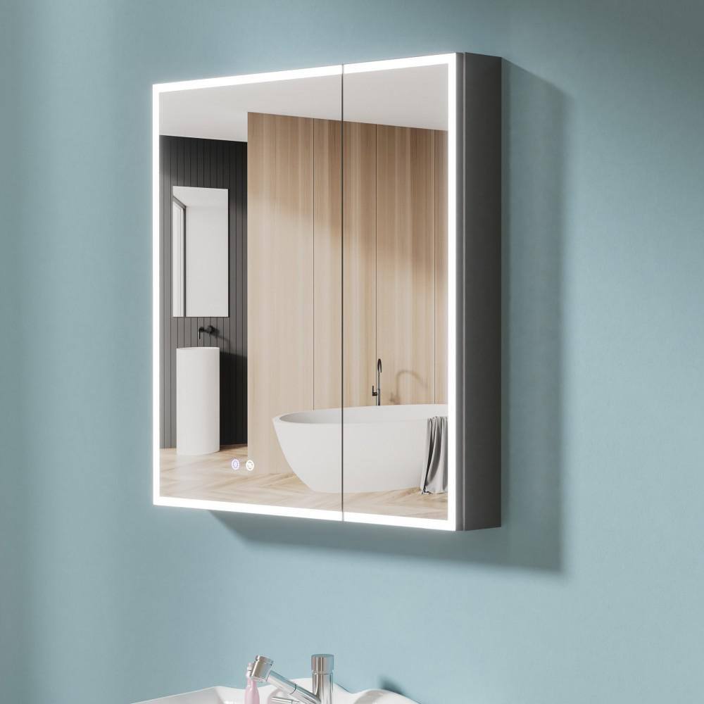 HOMLYLINK 30 in. W x 32 in. H Rectangular Black Aluminum Two-Door Recessed or Surface Mount Medicine Cabinet with Mirror Interior