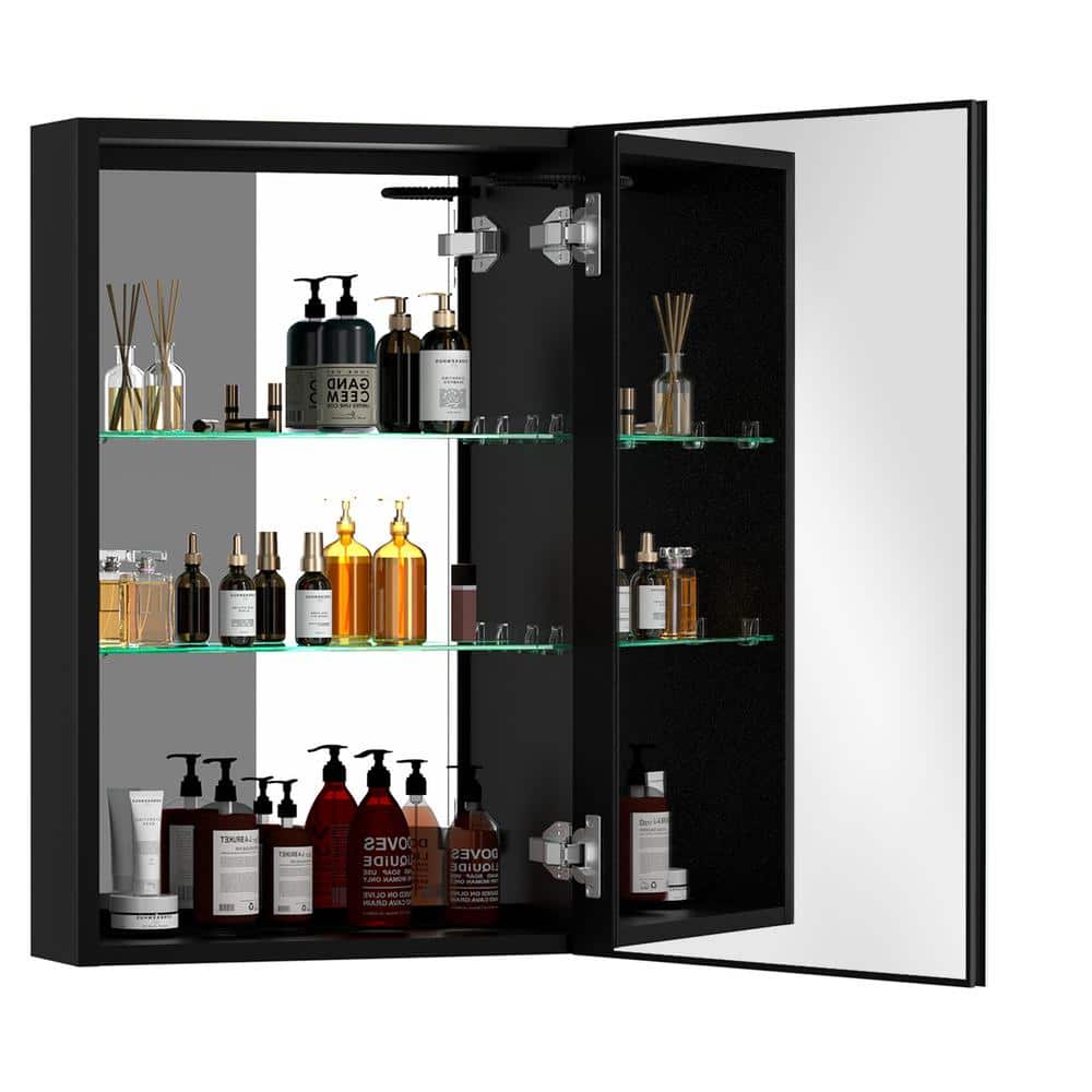 20 in. W x 30 in. H Rectangular LED Black Aluminum Recessed/Surface Mount Medicine Cabinet with Mirror