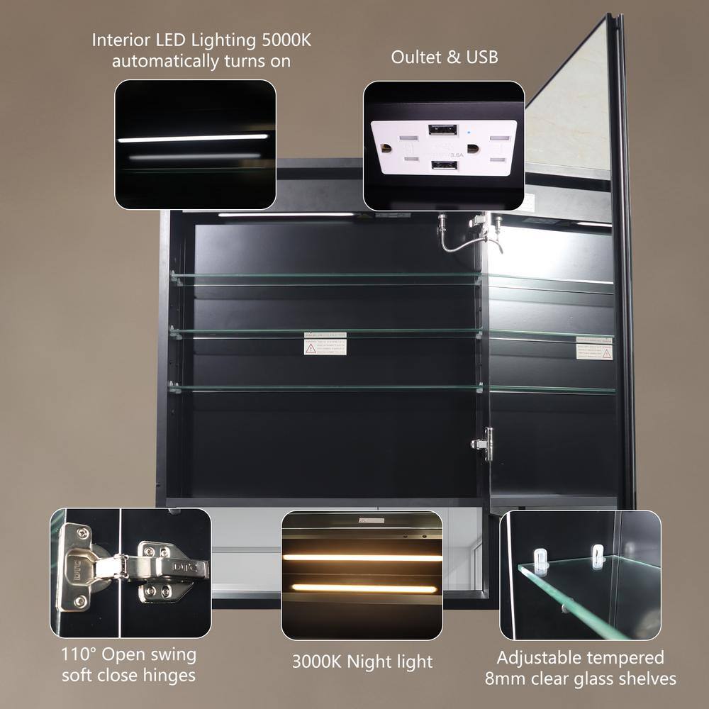 Unbranded Modern 24 in. W x 32 in. H Rectangular Aluminum Medicine Cabinet with Mirror for Bathroom