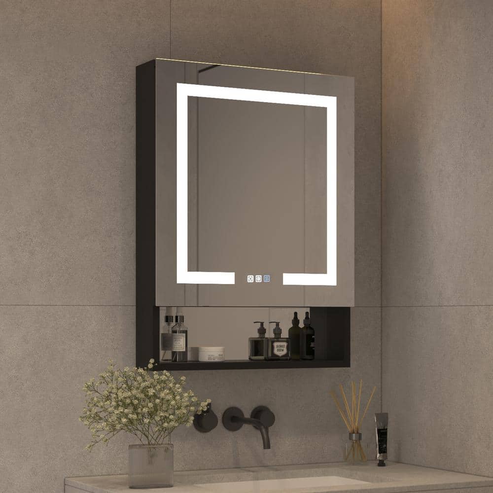 Unbranded Modern 24 in. W x 32 in. H Rectangular Aluminum Medicine Cabinet with Mirror for Bathroom