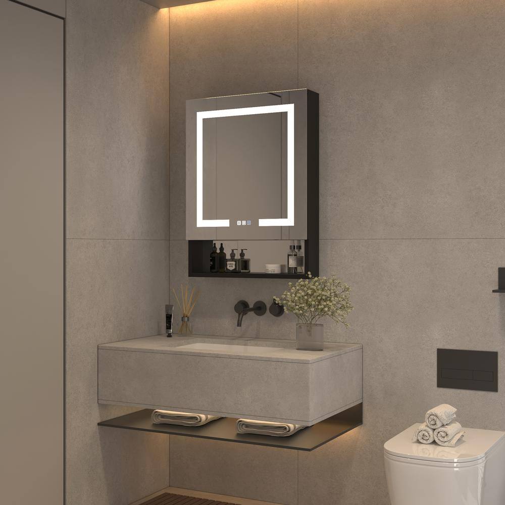 Unbranded Modern 24 in. W x 32 in. H Rectangular Aluminum Medicine Cabinet with Mirror for Bathroom
