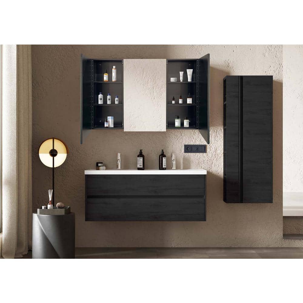 XUJMK 39 in. W x 28 in. H Rectangular Metal Medicine Cabinet with Mirror,Vanity Mirrors Recessed&Surface Mount