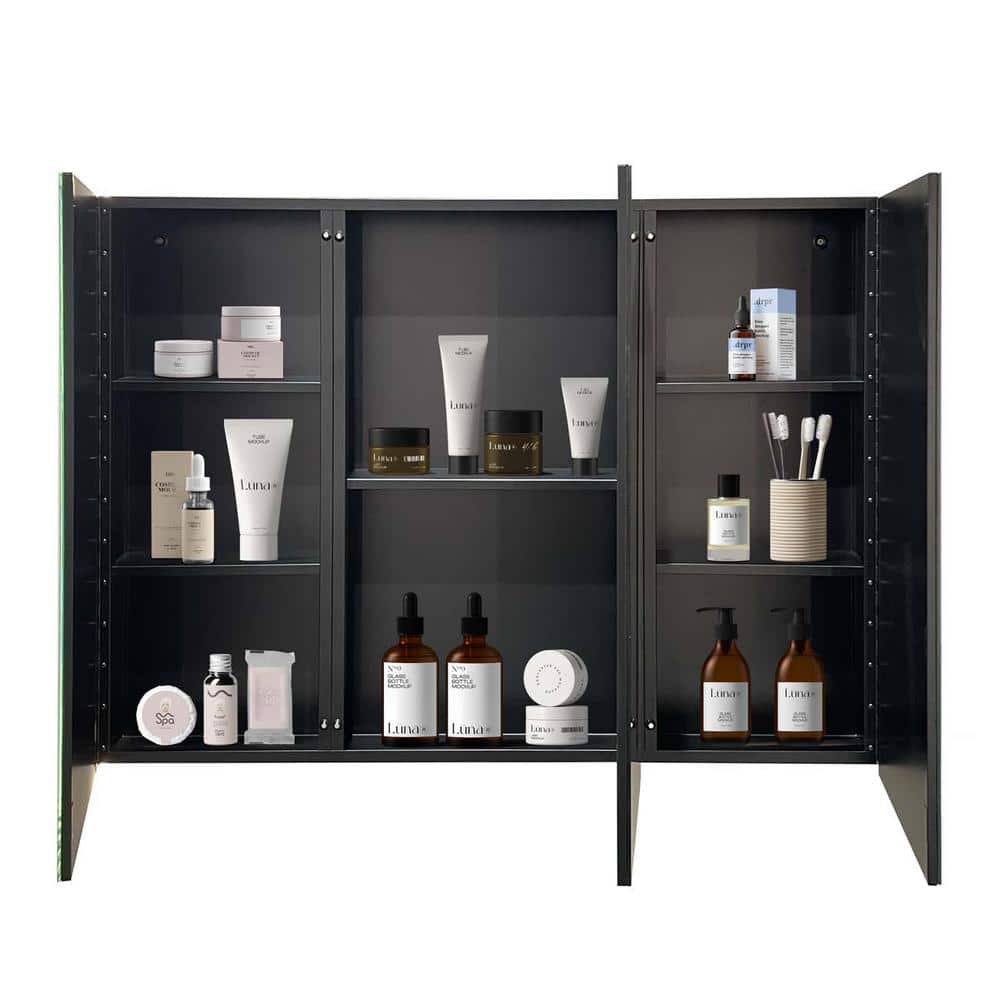 XUJMK 39 in. W x 28 in. H Rectangular Metal Medicine Cabinet with Mirror,Vanity Mirrors Recessed&Surface Mount