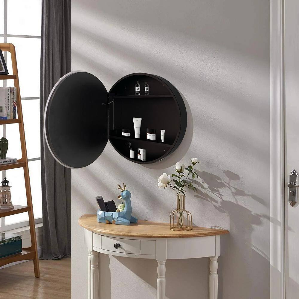 Cesicia 26 in. W x 26 in. H Round Iron Wall Mount Medicine Cabinet with Mirror 3 Colors LED Anti-fog Function