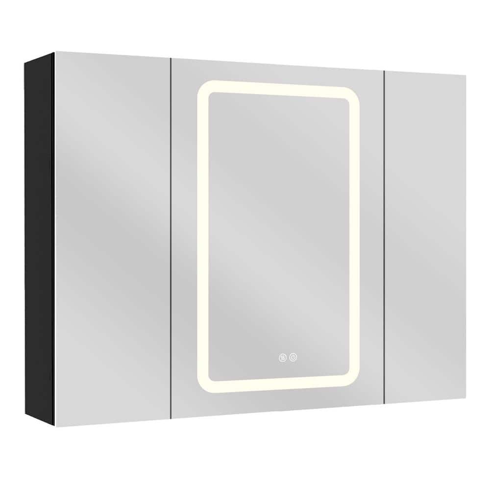 NTQ 40 in. W x 30 in. H Defogging Medium Rectangular Black Aluminum Surface Mount LED Bathroom Medicine Cabinet with Mirror