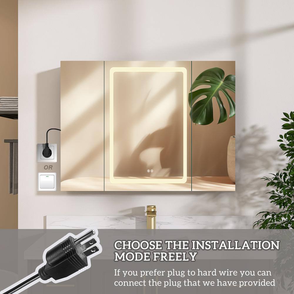 NTQ 40 in. W x 30 in. H Defogging Medium Rectangular Black Aluminum Surface Mount LED Bathroom Medicine Cabinet with Mirror