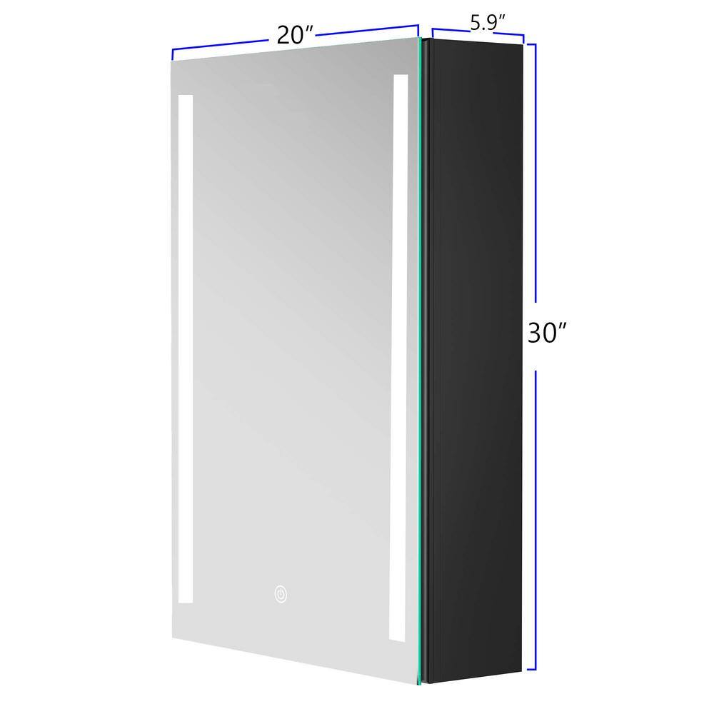 Unbranded Modern 20 in. W x 30 in. H Black Rectangular Surface Mount Framed Bathroom Medicine Cabinet with Mirror (Right Open)
