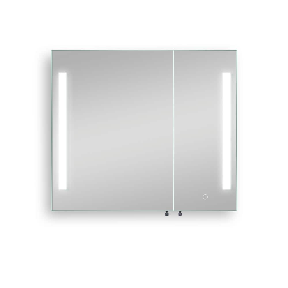 Modern 30 in. W x 26 in. H Large Rectangular Black Surface Mount Medicine Cabinet with Mirror and Dimmable Lights