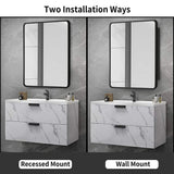 30 in. W x 24 in. H Black Metal Framed Rounded Corner Wall Mount/Recessed Bathroom Medicine Cabinet with Mirror