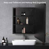 30 in. W x 24 in. H Black Metal Framed Rounded Corner Wall Mount/Recessed Bathroom Medicine Cabinet with Mirror