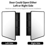 30 in. W x 24 in. H Black Metal Framed Rounded Corner Wall Mount/Recessed Bathroom Medicine Cabinet with Mirror