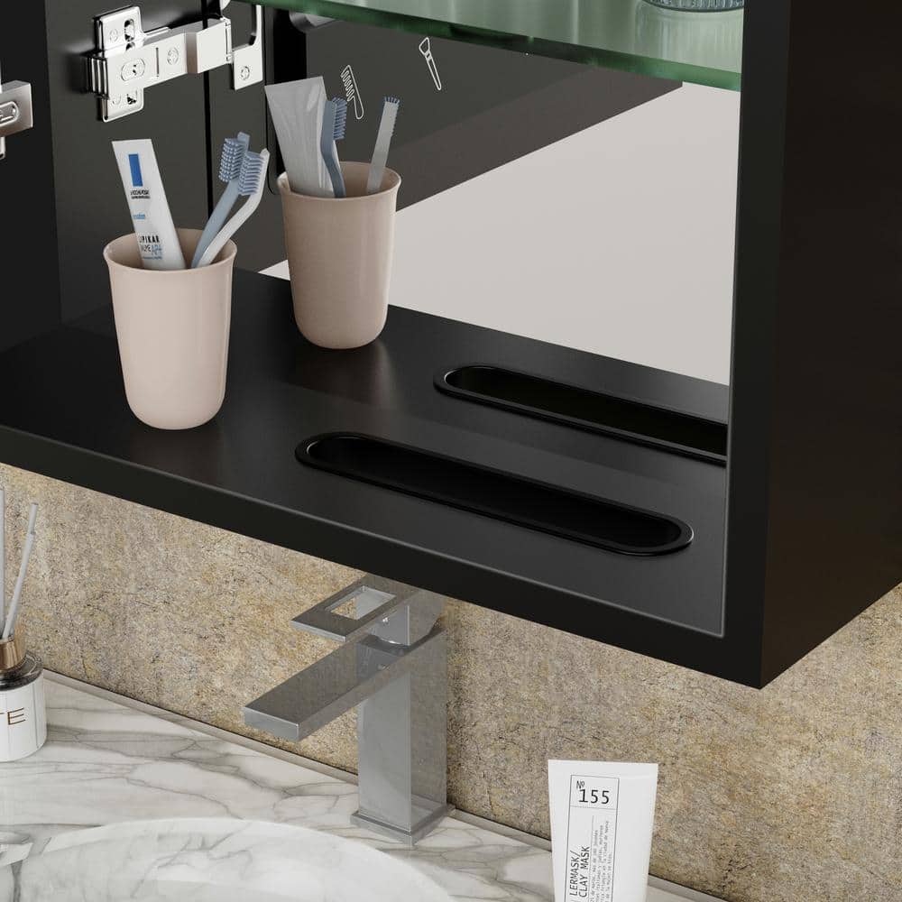 tunuo 18 in. W x 26.8 in. H Rectangular Aluminum Surface Mount Medicine Cabinet with Mirror, Tissue Drawer Hole, 3x Magnifier