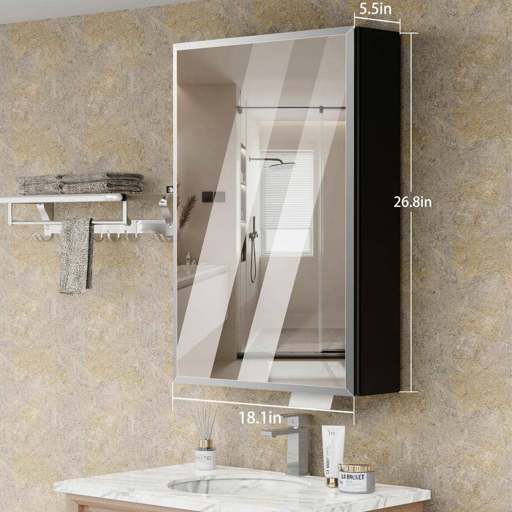 tunuo 18 in. W x 26.8 in. H Rectangular Aluminum Surface Mount Medicine Cabinet with Mirror, Tissue Drawer Hole, 3x Magnifier