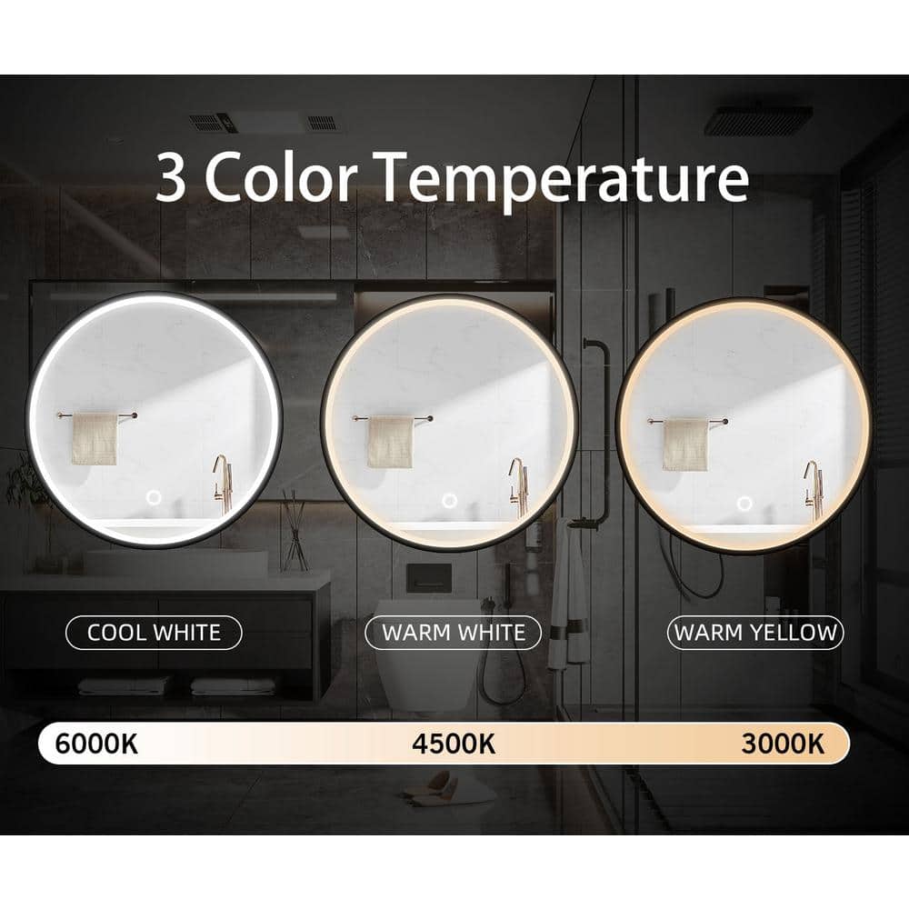 UKISHIRO 24 in. W x 24 in. H Rounded Iron Medicine Cabinet with Mirror and Anti-Fog Function