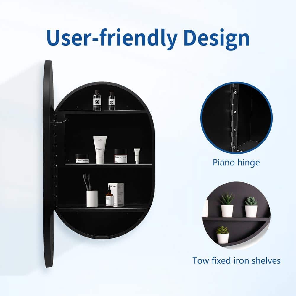 UPIKER Lifestyle 21 in. W x 31 in. H Small Oval Aluminum Framed LED Medicine Cabinet with Mirror