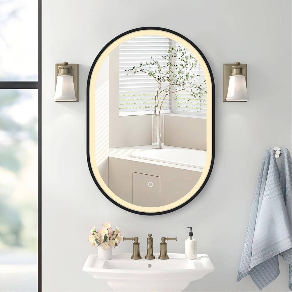 UPIKER Lifestyle 21 in. W x 31 in. H Small Oval Aluminum Framed LED Medicine Cabinet with Mirror