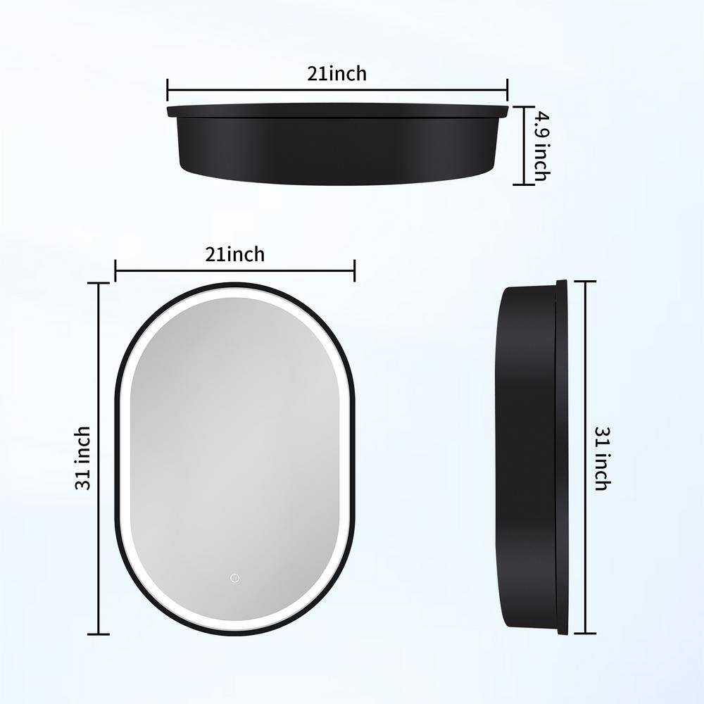 UPIKER Lifestyle 21 in. W x 31 in. H Small Oval Aluminum Framed LED Medicine Cabinet with Mirror