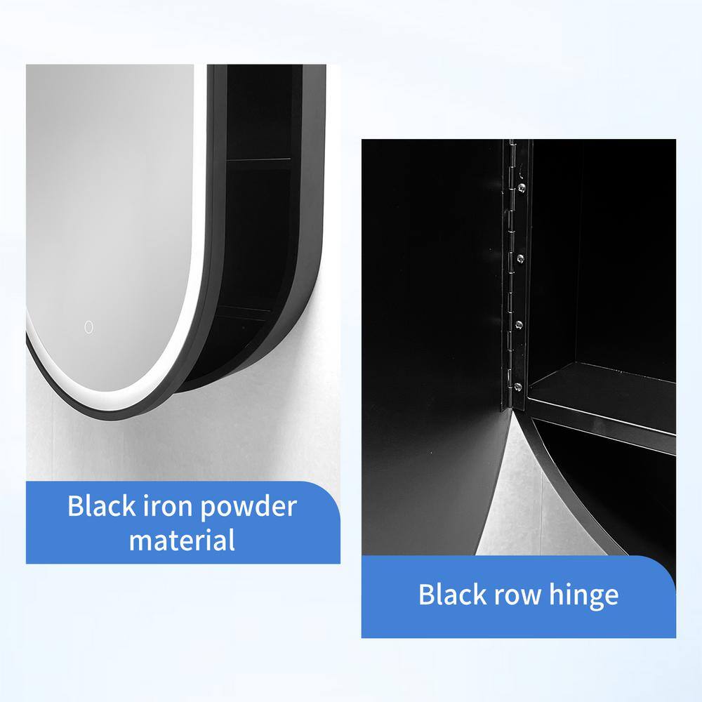 UPIKER Lifestyle 21 in. W x 31 in. H Small Oval Aluminum Framed LED Medicine Cabinet with Mirror