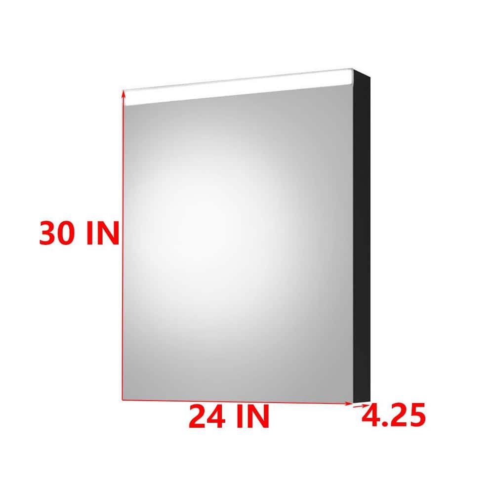 24 in. W x 30 in. H Black Rectangular Aluminum LED Medicine Cabinet with Mirror and Adjustable Shelf, Left Open