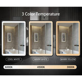 Unbranded 24 in. W x 30 in. H Rectangular Black Framed Iron Medicine Cabinet with Mirror Anti-fog Function and 3 Colors Light