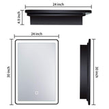 Unbranded 24 in. W x 30 in. H Rectangular Black Framed Iron Medicine Cabinet with Mirror Anti-fog Function and 3 Colors Light