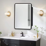 Unbranded 24 in. W x 30 in. H Rectangular Black Framed Iron Medicine Cabinet with Mirror Anti-fog Function and 3 Colors Light