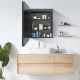 Unbranded 24 in. W x 30 in. H Rectangular Black Framed Iron Medicine Cabinet with Mirror Anti-fog Function and 3 Colors Light