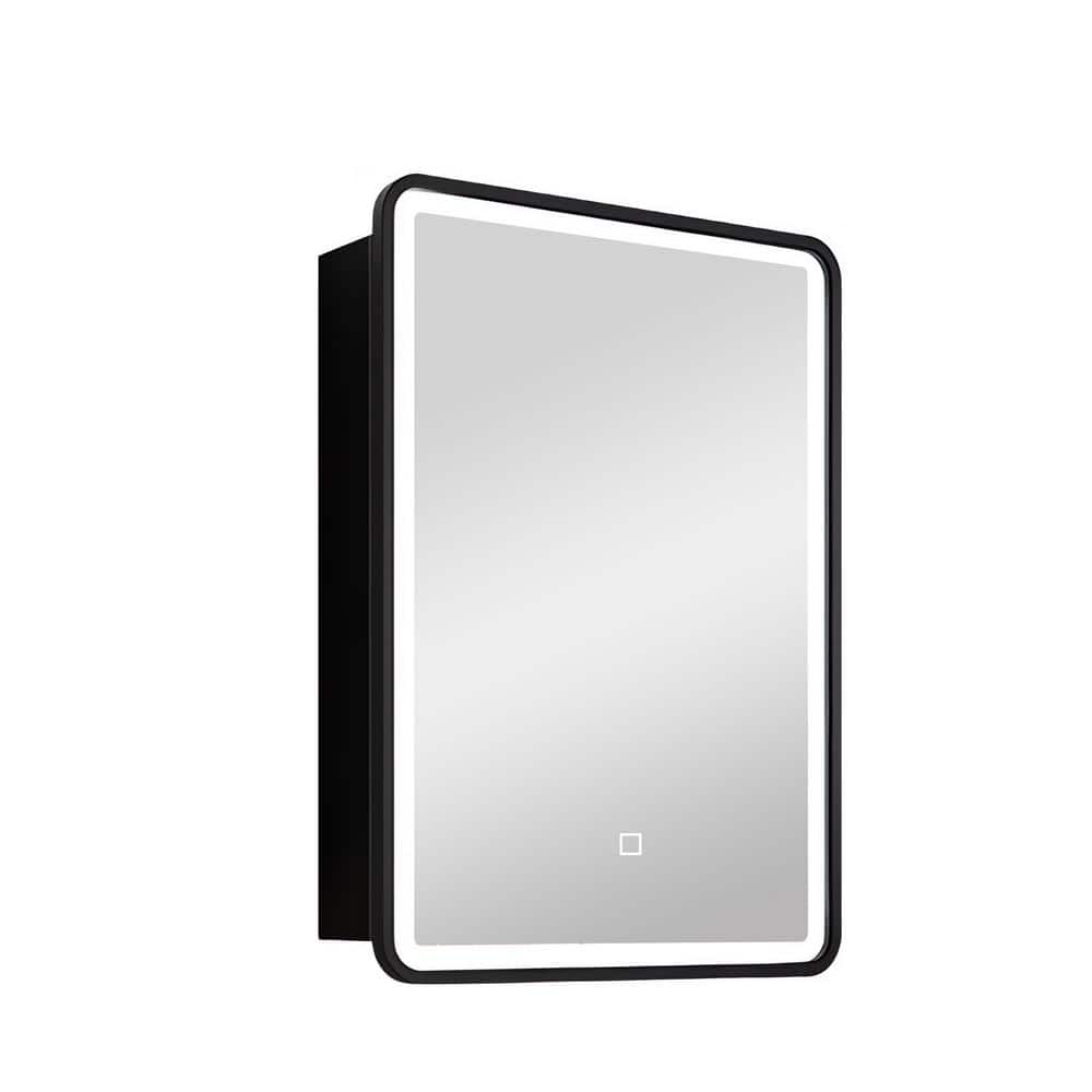 Unbranded 24 in. W x 30 in. H Rectangular Black Framed Iron Medicine Cabinet with Mirror Anti-fog Function and 3 Colors Light