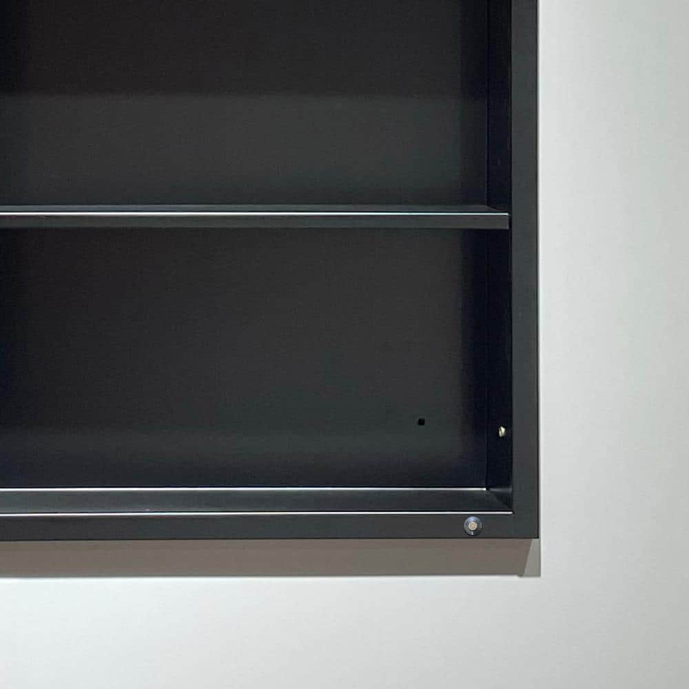 Tileon 30 in. W x 26 in. H Black Metal Framed Rectangular Wall Mount/Recessed Bathroom Medicine Cabinet with Mirror