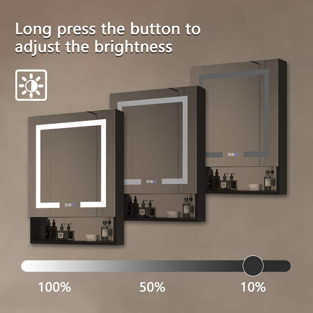 24 in. W x 32 in. H Surface/Recessed-Mount Rectangular LED Bathroom Medicine Cabinet with Mirror and External Shelf