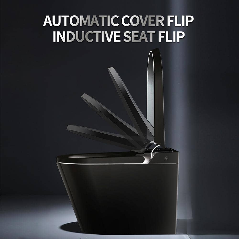 MEDUNJESS M-Z Elongated Smart Bidet Toilet in Black with Auto Open/Close, Auto Flush, Heated Seat, and Foot Sensor