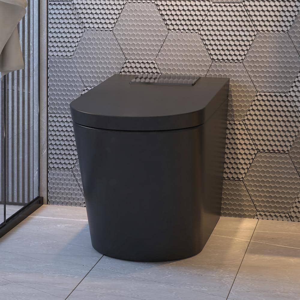 MEDUNJESS M-Z Elongated Smart Bidet Toilet in Black with Auto Open/Close, Auto Flush, Heated Seat, and Foot Sensor