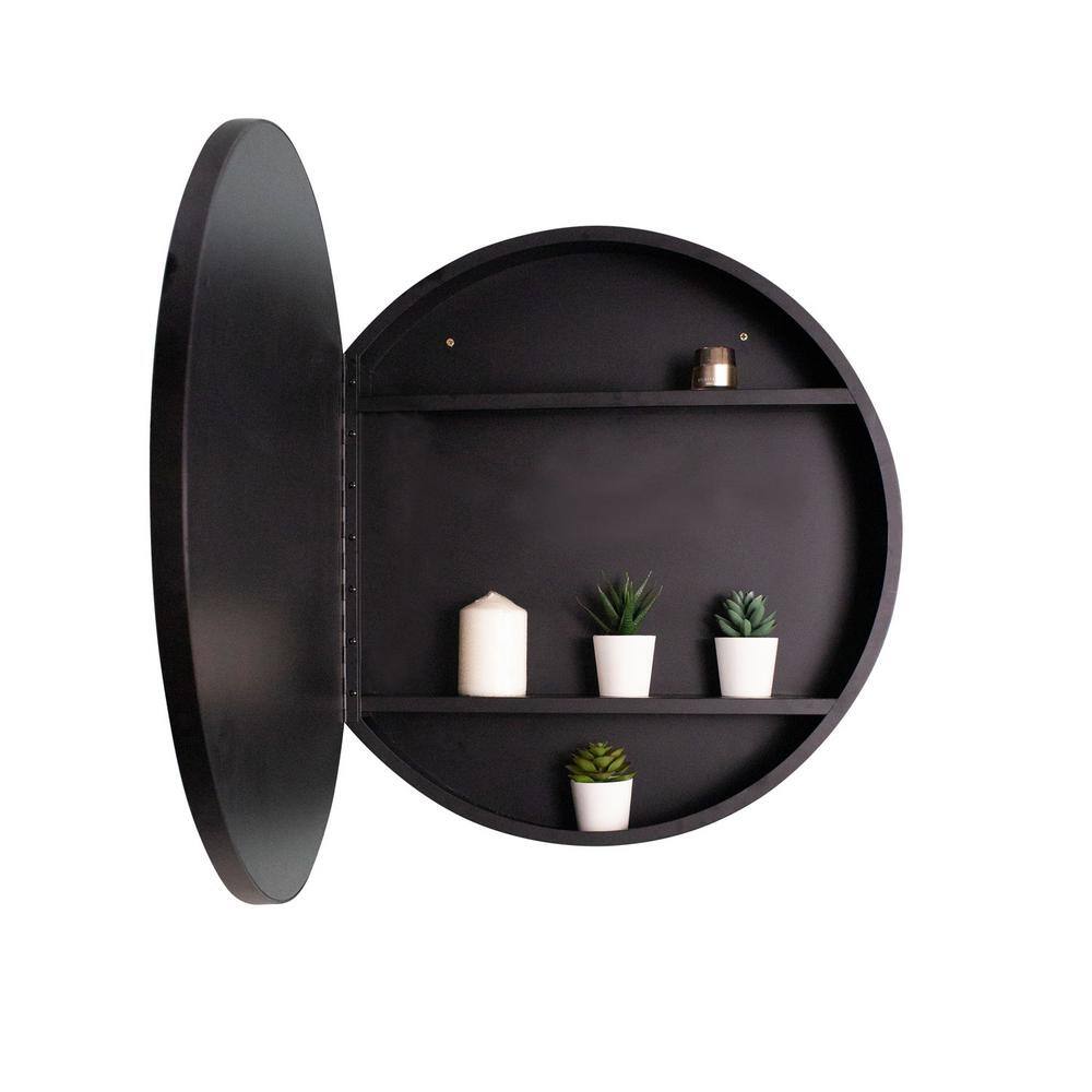 MEDUNJESS ASY 24 in. W x 24 in. H Round Black Framed Wall Mount Medicine Cabinet with Mirror