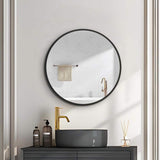 MEDUNJESS ASY 24 in. W x 24 in. H Round Black Framed Wall Mount Medicine Cabinet with Mirror