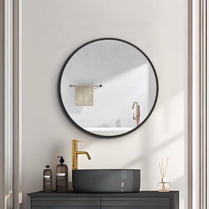 MEDUNJESS ASY 24 in. W x 24 in. H Round Black Framed Wall Mount Medicine Cabinet with Mirror