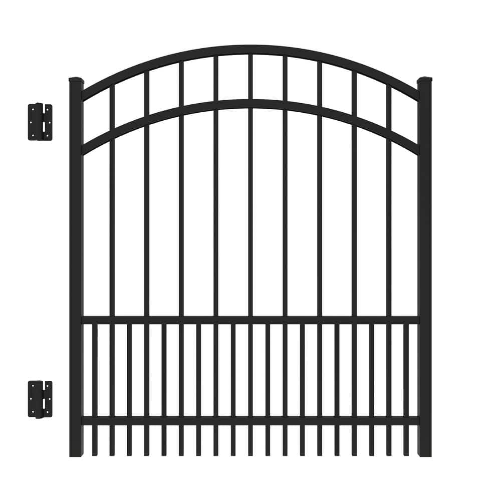 Benson 4 ft. x 4 ft. Black Aluminum Puppy Picket Arched Fence Gate