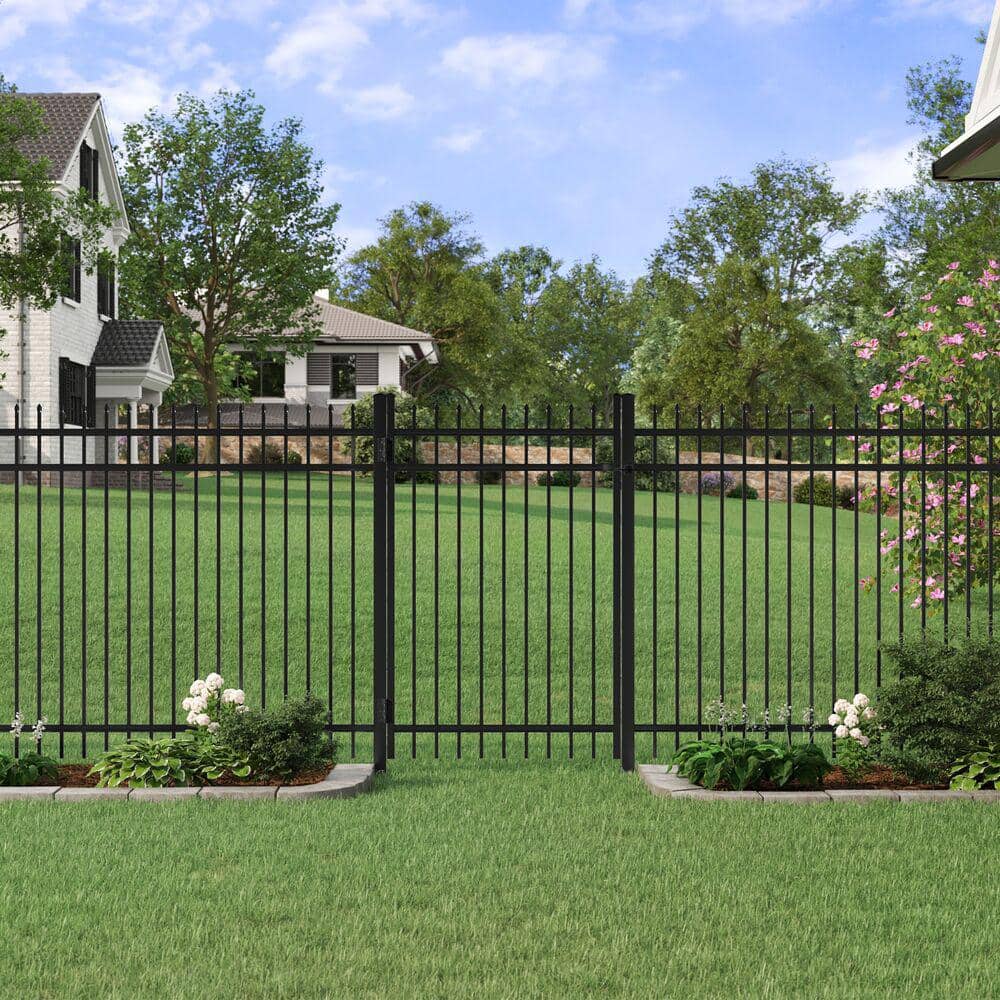 Cascade 6 ft. x 8 ft. Black Aluminum Heavy-Duty Fence Panel