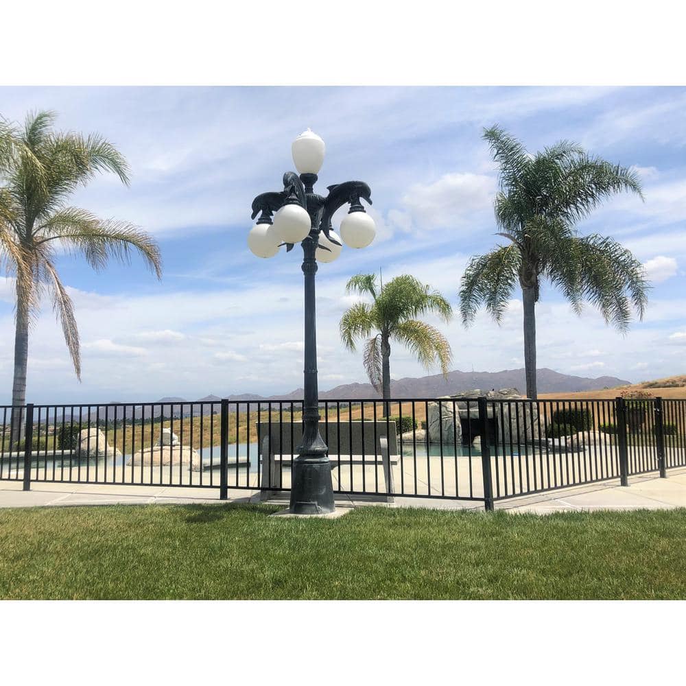 2.67 ft. x 64 ft. Blk Ornamental Space Bar Flat Metal Fence Panel Kit (8 panels,Posts,brackets,Gate) AboveGround Install