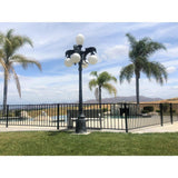 2.67 ft. x 64 ft. Blk Ornamental Space Bar Flat Metal Fence Panel Kit (8 panels,Posts,brackets,Gate) AboveGround Install