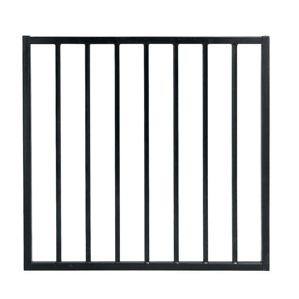 4.84 ft. x 48 ft. Blk Ornamental Space Bar Flat Metal Fence Panel Kit (6 panels,Posts,brackets,Gate)Above Ground Install