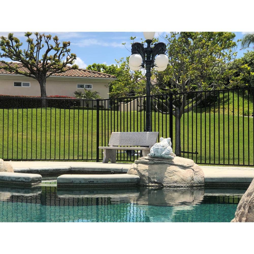 4.84 ft. x 48 ft. Blk Ornamental Space Bar Flat Metal Fence Panel Kit (6 panels,Posts,brackets,Gate)Above Ground Install