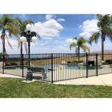 4.84 ft. x 48 ft. Blk Ornamental Space Bar Flat Metal Fence Panel Kit (6 panels,Posts,brackets,Gate)Above Ground Install