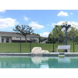 4.84 ft. x 48 ft. Blk Ornamental Space Bar Flat Metal Fence Panel Kit (6 panels,Posts,brackets,Gate)Above Ground Install