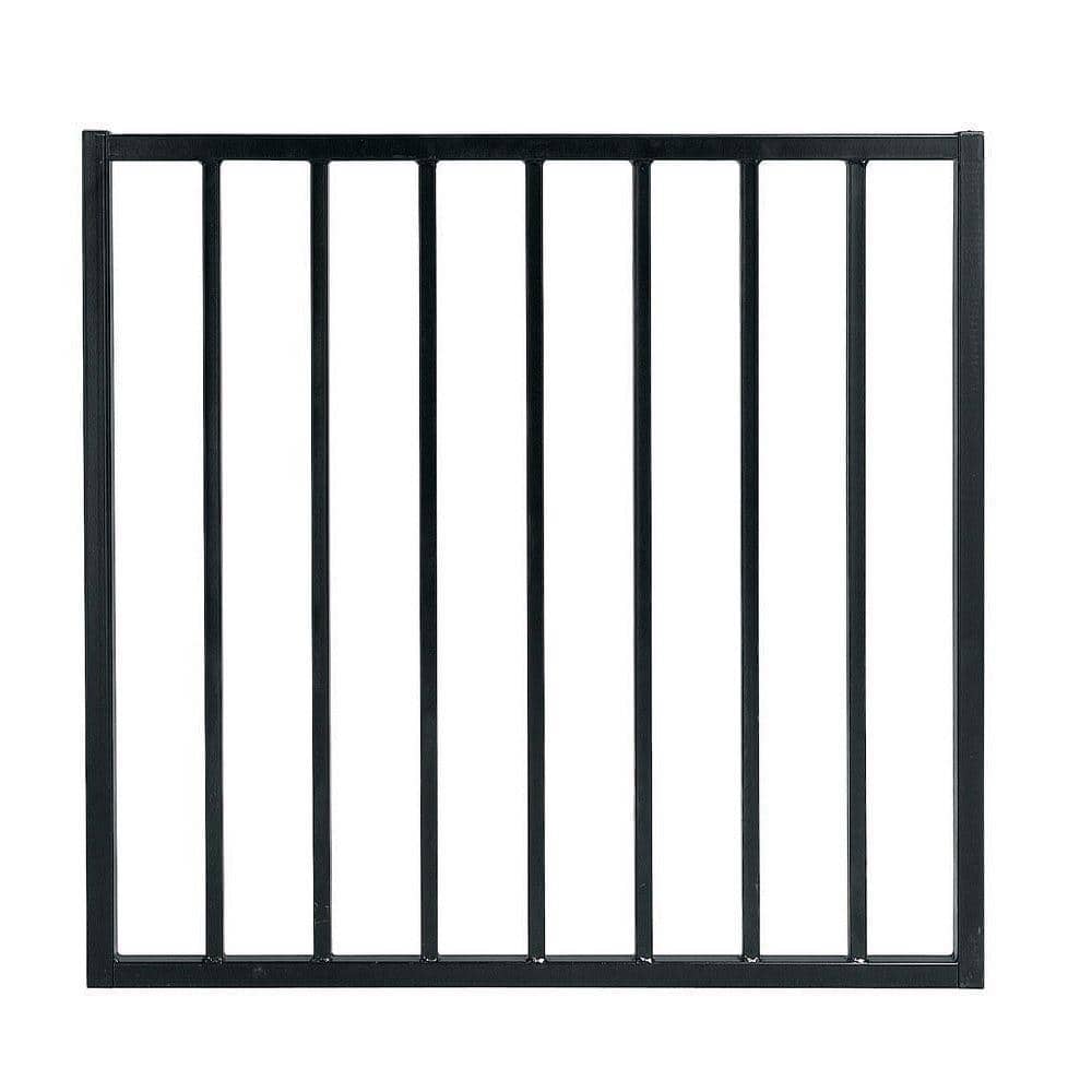 4.84 ft. x 48 ft. Black Ornamental Space Bar Flat Metal Fence Panel Kit (6 panels,Posts,brackets,Gate) InGround Install